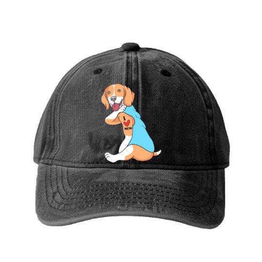 Beagle Mom Tattoo Dog I Love Mom Beagle Washed Denim Baseball Caps