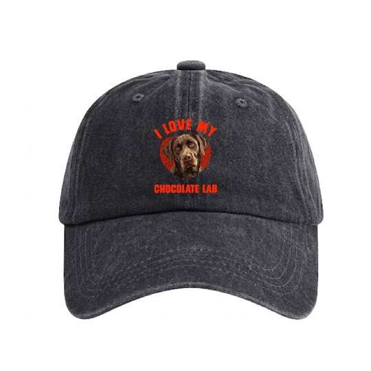 Brown Labrador I LOVE MY CHOCOLATE LAB Owners Washed Denim Baseball Caps