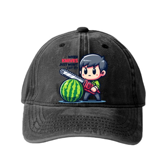 Cutting Watermelon - Melon Chainsaw Washed Denim Baseball Caps