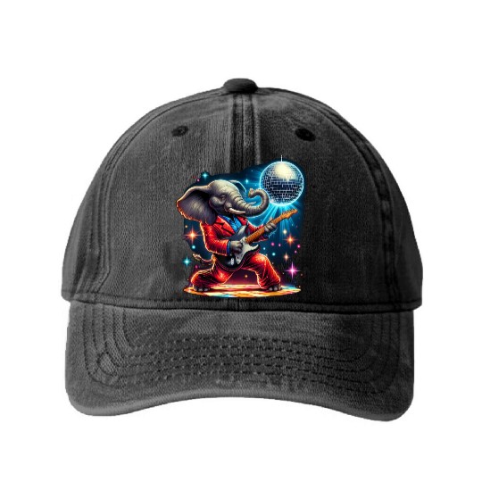 Disco Ball Guitar Elephant Washed Denim Baseball Caps