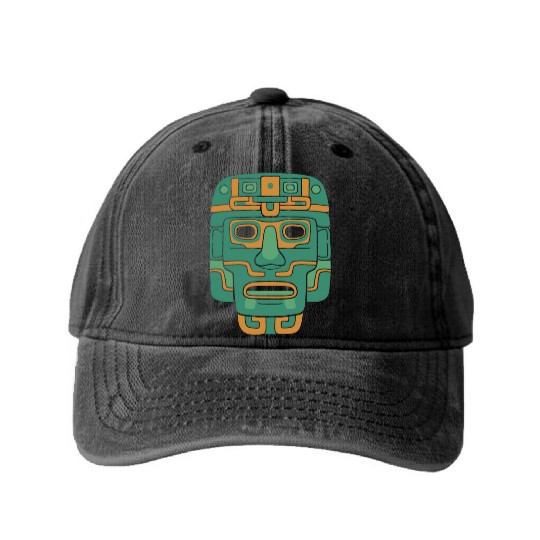 Aztec God Ancient Mythology Huitzilopochtli Mask Washed Denim Baseball Caps