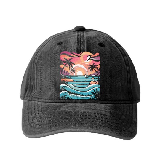 Azure Embrace Mediterranean Dreamscapes Washed Denim Baseball Caps