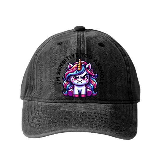 Angry Unicorn Funny Saying Colorful Fun Motif Washed Denim Baseball Caps