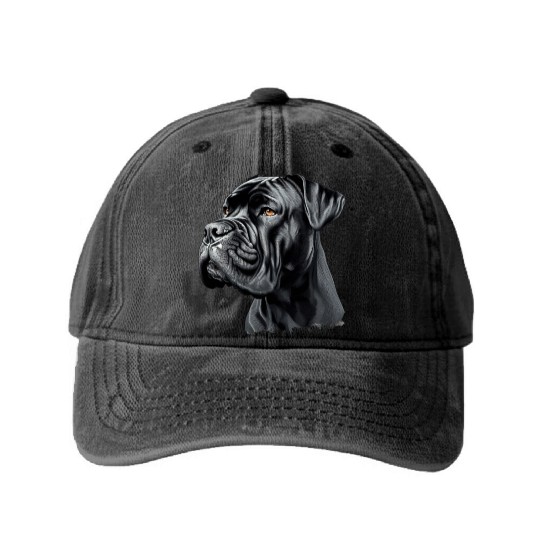 Black Cane Corso Dog Art Washed Denim Baseball Caps, Realistic Dog