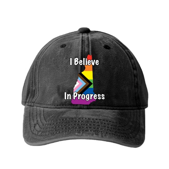 New Hampshire Pride Believe in Progress Flag Washed Denim Baseball Caps
