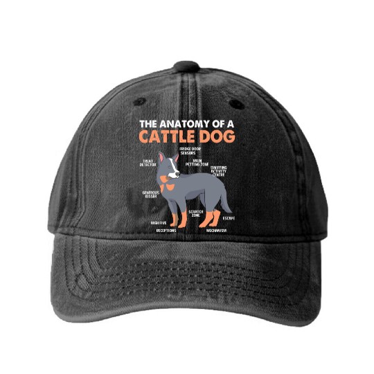 Blue Heeler Cattle Dog The Anatomy Of Cattle Dog Washed Denim Baseball Caps