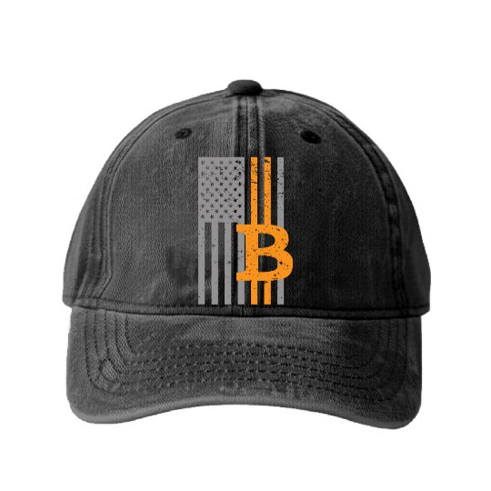 Bitcoin USA Flag Crypto BTC Patriot Washed Denim Baseball Caps