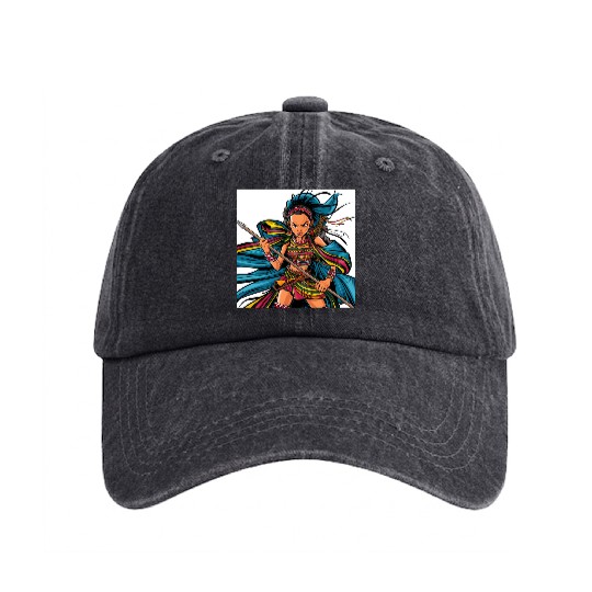 Maasai anime warrior girl Washed Denim Baseball Caps