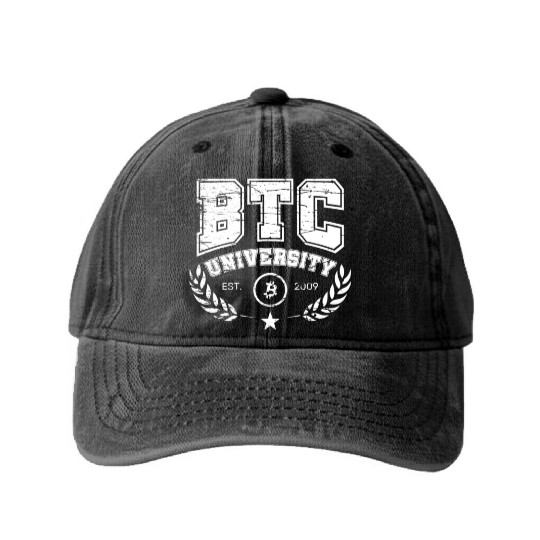 BTC University Bitcoin College vintage retro Washed Denim Baseball Caps