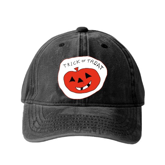 Trick or Treat Halloween Pumpkin Washed Denim Baseball Caps