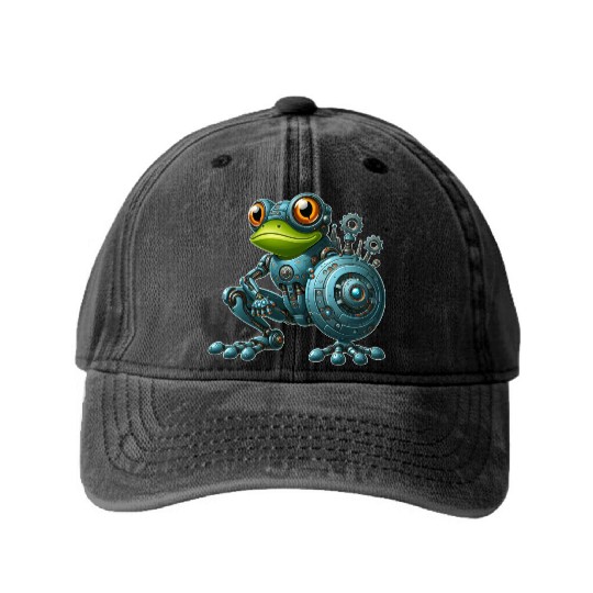 Cyborg Frog Toad Newt Robot Mech Design Washed Denim Baseball Caps
