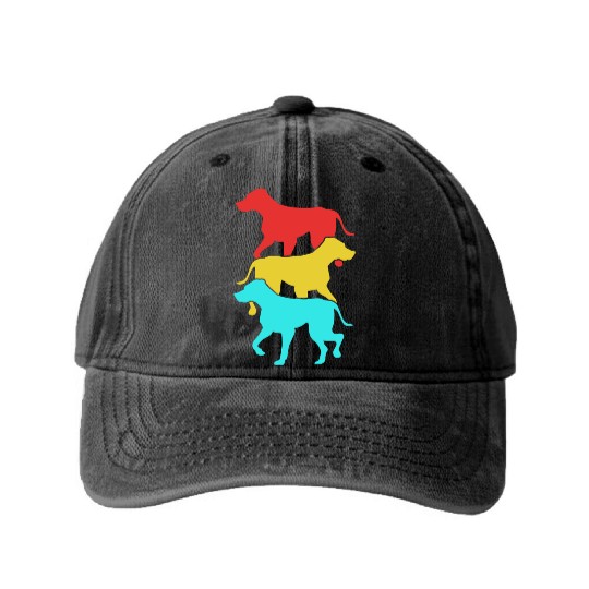 Colorful Retro Silhouette Rhodesian Ridgeback Dog Washed Denim Baseball Caps