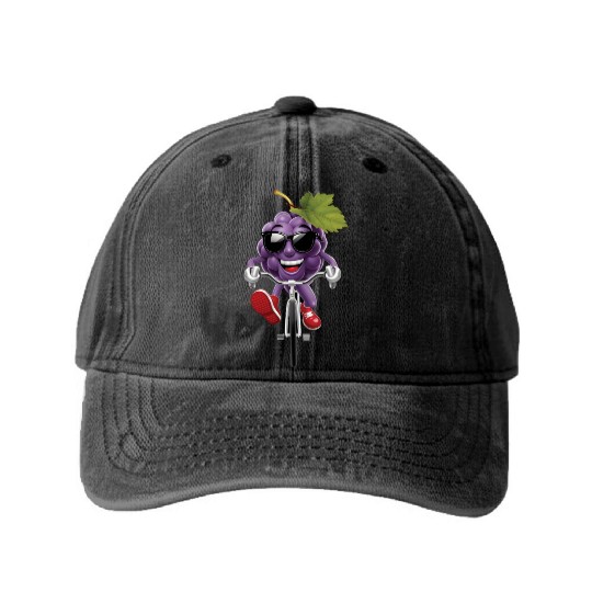 Grapes Cycling On Bike Realistic Washed Denim Baseball Caps