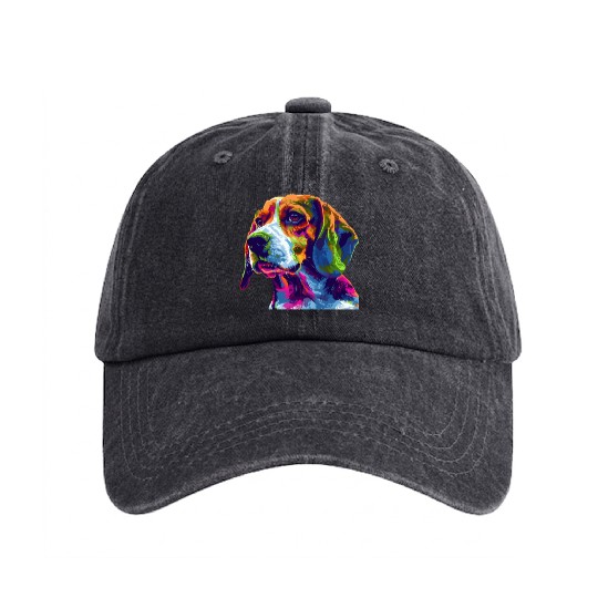 Colorful Beagle Dog Portrait Art Washed Denim Baseball Caps