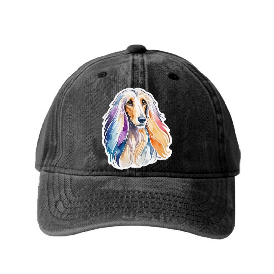 Afghan Hound Dog Watercolor Washed Denim Baseball Caps