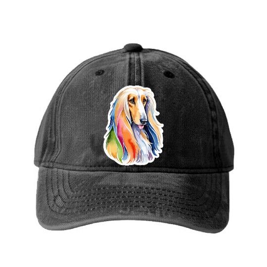 Afghan Hound Dog Watercolor Washed Denim Baseball Caps