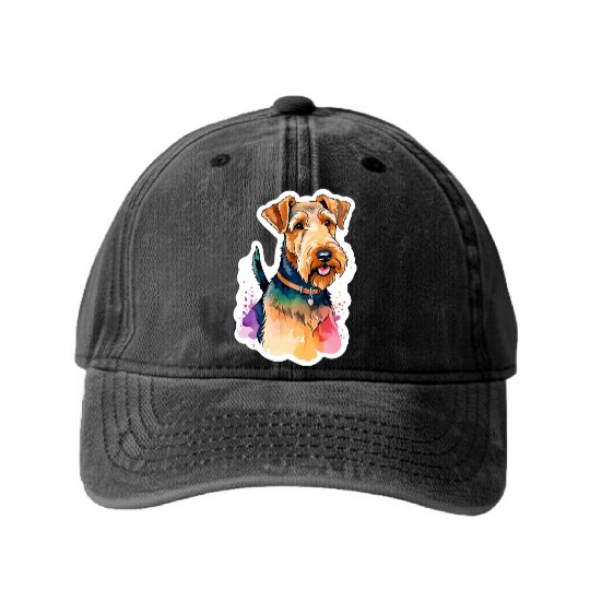 Airedale Terrier Watercolor Washed Denim Baseball Caps