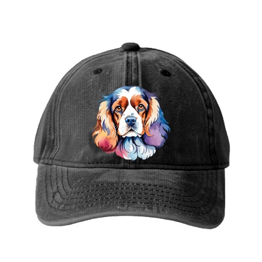 American Cocker Spaniel Watercolor Washed Denim Baseball Caps
