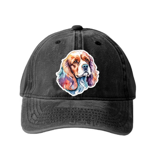 American Cocker Spaniel Watercolor Washed Denim Baseball Caps