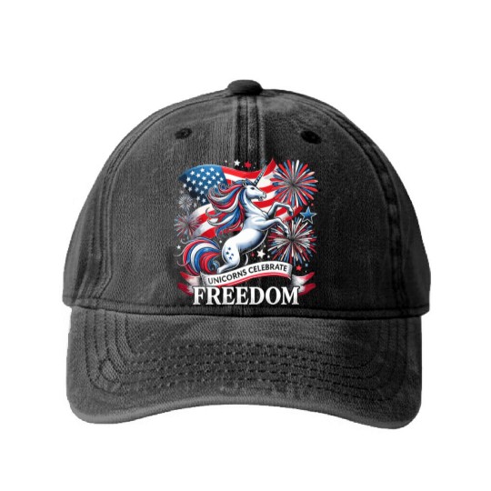 Star-Spangled Unicorn with American Pride and Washed Denim Baseball Caps