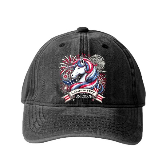 Star-Spangled Unicorn with American Pride and Washed Denim Baseball Caps