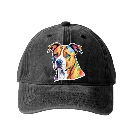 American Staffordshire Terrier Watercolor Washed Denim Baseball Caps
