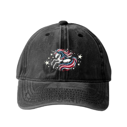 Star-Spangled Unicorn with American Pride and Washed Denim Baseball Caps