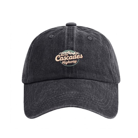 North Cascades Highway Adventure Graphic Washed Denim Baseball Caps