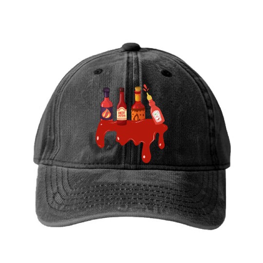 Hot Sauce Hot Sauces Foodie Tea Spicy Hot Washed Denim Baseball Caps