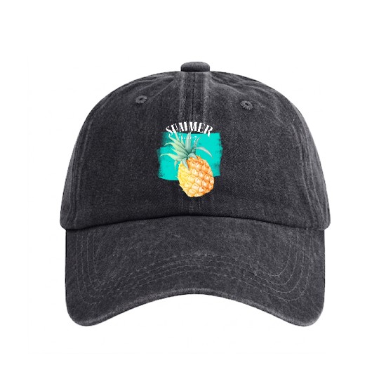 Summer Retro Pineapple Swimming Pool Vacation Gard Washed Denim Baseball Caps