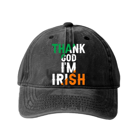 St Patricks Thank God Im Irish Premium Washed Denim Baseball Caps