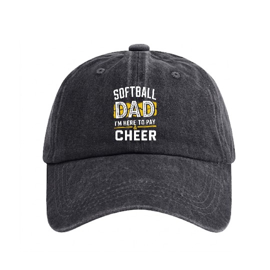 Pay & Cheer Softball Dad Funny Daddy Father's Day Washed Denim Baseball Caps