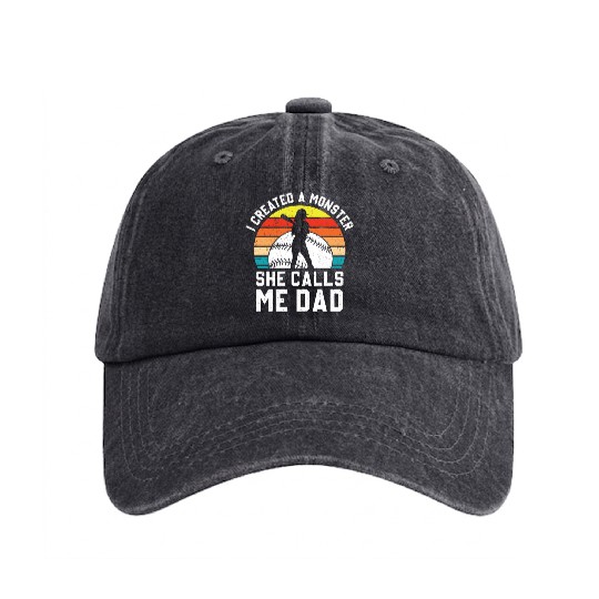 Calls Me Softball Dad Funny Daddy Father's Day Washed Denim Baseball Caps