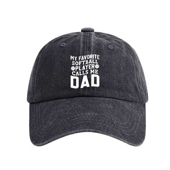 Calls Me Softball Dad Funny Daddy Father's Day Washed Denim Baseball Caps