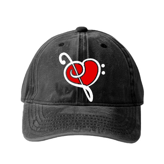 2 Music Bass Clef Heart Love Note Two Treble Sound Washed Denim Baseball Caps