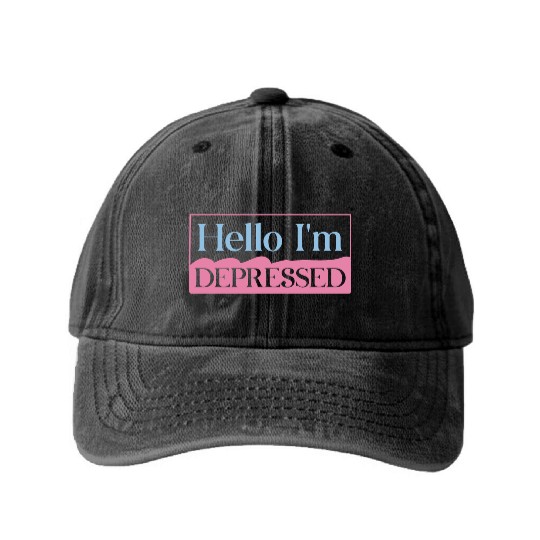 Hello I’m Depressed Washed Denim Baseball Caps