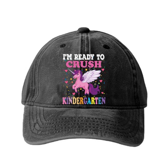 Crush kindergarten dabbing unicorn back to school Washed Denim Baseball Caps