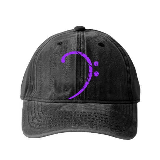 Music Bass Clef Note Sound Vintage Retro Scratches Washed Denim Baseball Caps