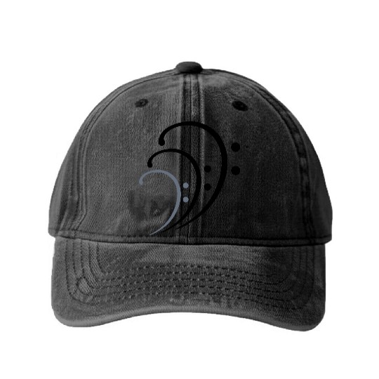 Three Music Bass Clef Notes 3 Cool Sound Symbols Washed Denim Baseball Caps