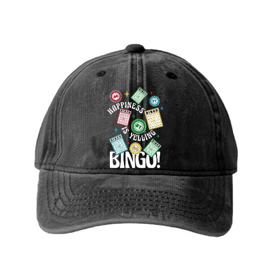 Happiness Is Yelling Bingo Caller Daubers Washed Denim Baseball Caps