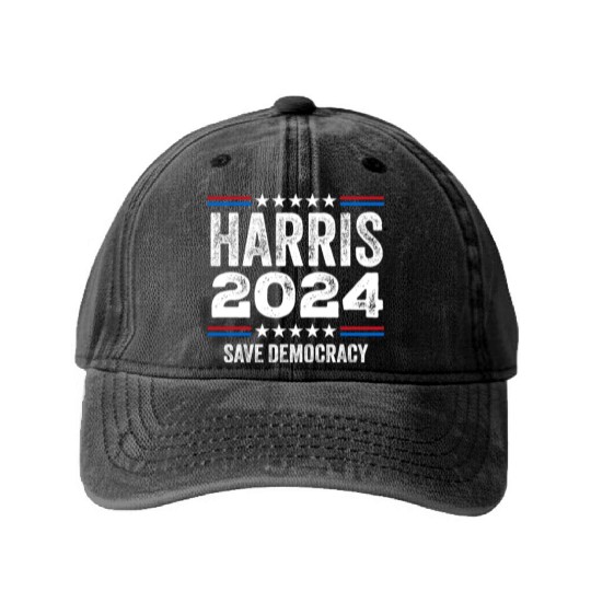 Kamala Harris 2024 Save Democracy US Election Washed Denim Baseball Caps