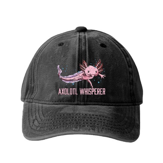 Axolotl Whisperer Salamander Animal Lover Amphibia Washed Denim Baseball Caps