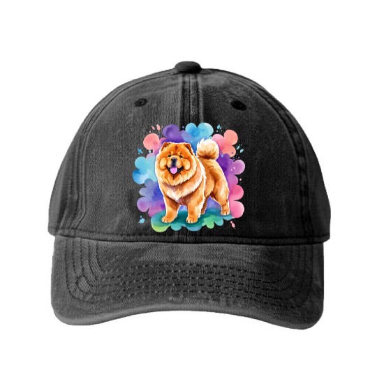 Chow Chow Watercolor Washed Denim Baseball Caps