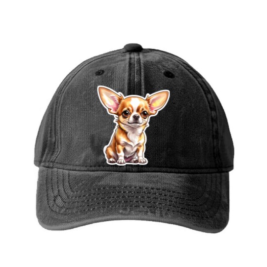 Chihuahua Watercolor Washed Denim Baseball Caps