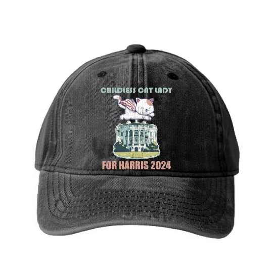 Childless cat lady for Harris 2024 Washed Denim Baseball Caps