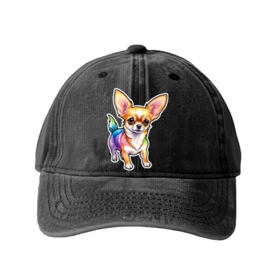 Chihuahua Watercolor Washed Denim Baseball Caps