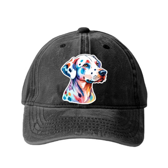 Dalmatian Dog Watercolor Washed Denim Baseball Caps