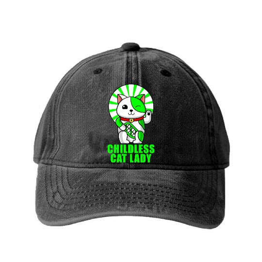 childless cat lady Washed Denim Baseball Caps