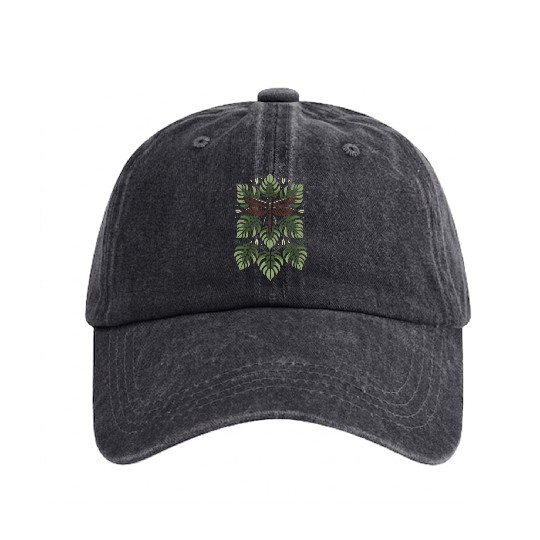 Dragon Fly on Monstera Washed Denim Baseball Caps