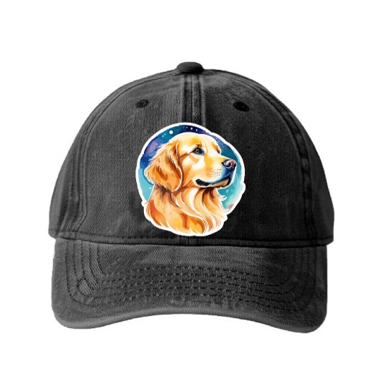 Golden Retriever Watercolor Washed Denim Baseball Caps